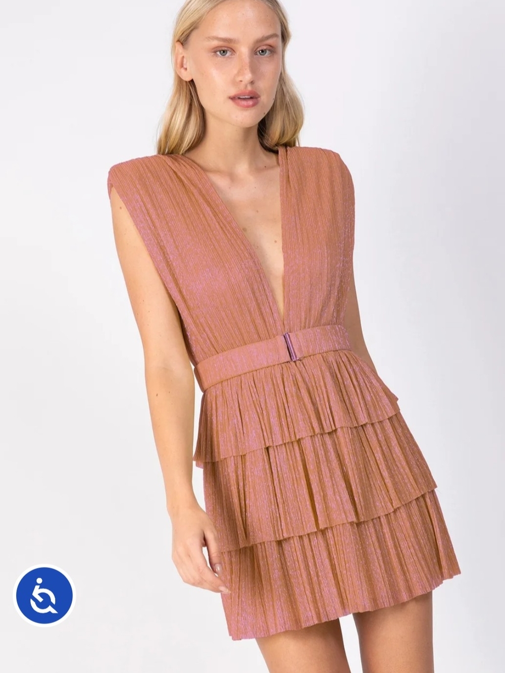 Sabina Musayev Sleeveless Pink Tiered V-Neck Mini Dress